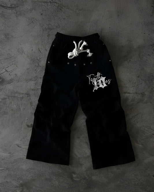 Y2K Black Embroidered Street Joggers