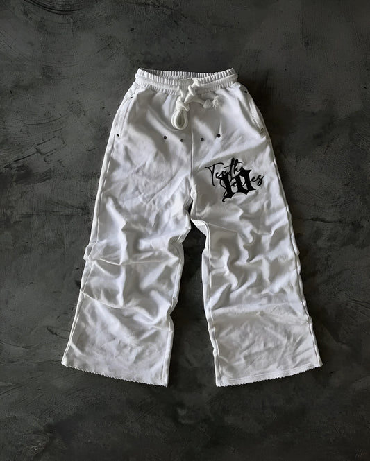 Y2K White Embroidered Street Joggers